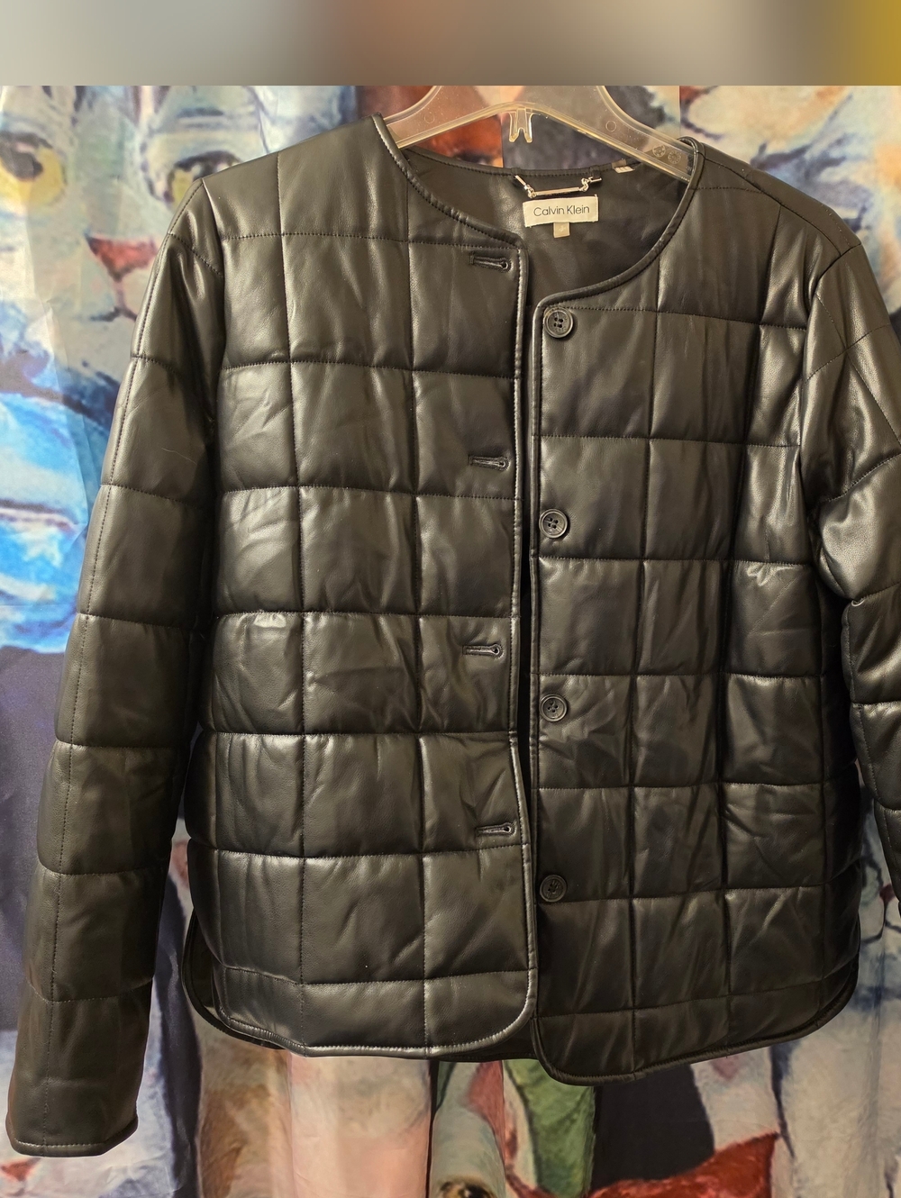 Calvin Klein Ladies Black Quilted Pleather Puffer Jacket